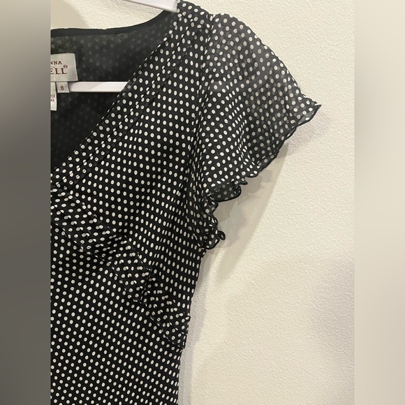 100% Silk Vintage Y2K Adrianna Papell Black and White Polka Dot Dress - Size 8 - Picture 3 of 7